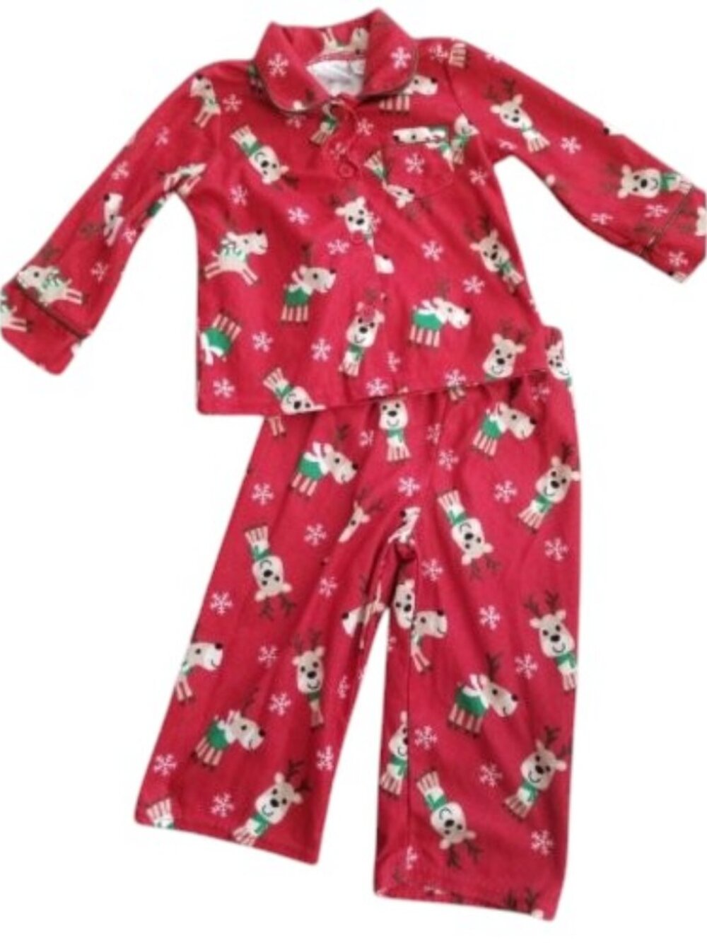 KOALA KIDS Red Reindeer Print Flannel Pajamas Size 18 months